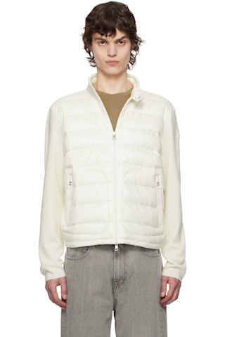 Moncler: ホワイト パデッド ウール ジップアップ ダウン