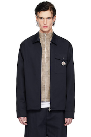 Moncler: Navy Cotton Gabardine Zip-Up Jacket | SSENSE