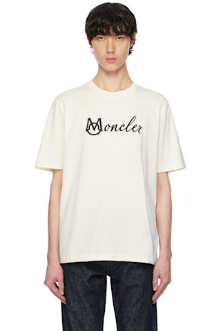 Moncler: Off-White Embroidered Varsity Logo Cotton T-shirt Moncler: Off-White Embroidered Varsity Logo Cotton T-shirt