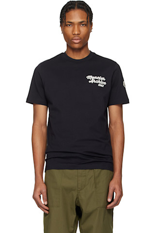 Moncler: Navy Embroidered Logo Cotton T-shirt | SSENSE