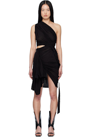 【Rick Owens】DRKSHDW フォグドレープコットンミニドレス Rick Owens DRKSHDWのブラック Hollywood Fog コットン ガーゼ