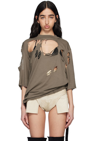 Rick Owens Walrus Tシャツ ブラウン Gray Hollywood Walrus T-shirt by Rick Owens DRKSHDW on Sale