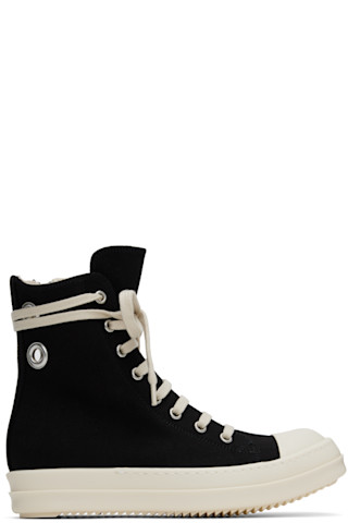 スニーカー DRKSHDW | HOLLYWOOD OVERDYED DENIM EYELETS SNEAKERS BLACK Rick Owens DRKSHDW: Black Hollywood Overdyed Denim Sneakers