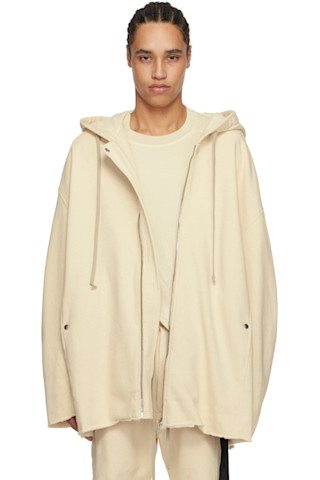 関税送料込み【RICK OWENS】DRKSHDW オーバーサイズ フーディ Rick Owens DRKSHDWのオフホワイト Hollywood Peter ジップ