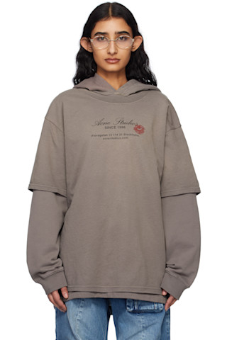 【関税込み】Acne Studios グレー ダブルレイヤード フーディ 251129F097023_1.jpg