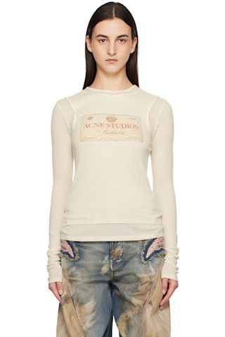 Acne Studios: Beige Double-layered Long Sleeve T-shirt Acne Studios: Beige Double-layered Long Sleeve T-shirt