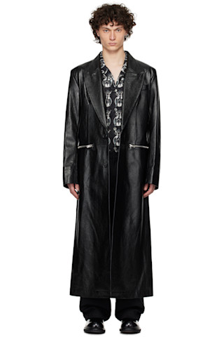 Acne Studios: ブラック シングルブレスト レザーコート Acne Studios: ブラック シングルブレスト レザーコート