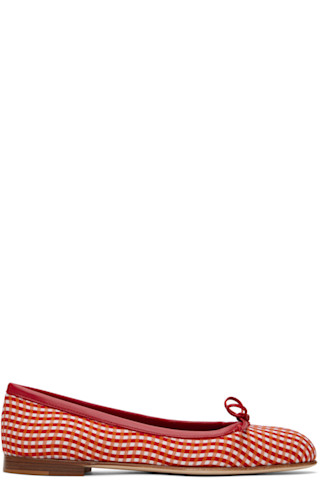 Red & White Veralli Ballerina Flats by Manolo Blahnik on Sale