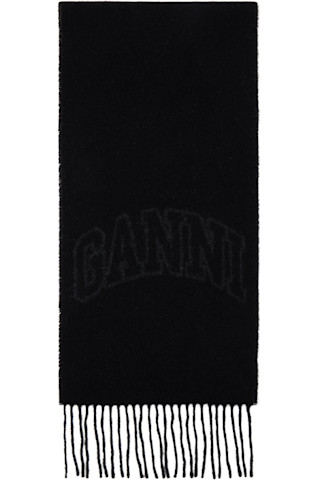 【関税込み】GANNI ブラック フリンジ ウール マフラー GANNIのブラック フリンジ ウール マフラーがセール中