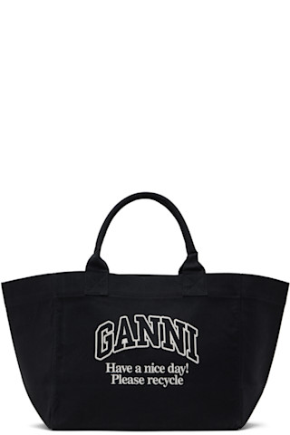GANNI☆オーバーサイズ キャンバス トートバッグ♪【送料込】 GANNI: ブラック オーバーサイズ キャンバス トートバッグ