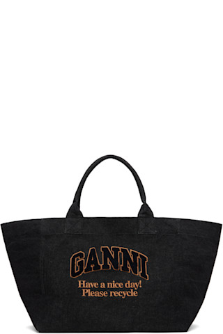 【関税&送料込み】Ganni Xxl Pocket Shopping Bag Black XXL Denim Shopper Tote by GANNI on Sale