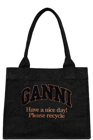 Ganni★XXL デニム ショッパーバッグ A6278642 GANNI: ブラック ラージ Easy デニム ショッパートート | SSENSE