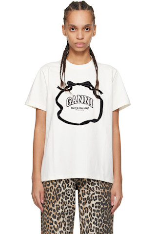 GANNI/オフホワイト ヘビーコットン リボン リラックスTシャツ 251144F110004_1.jpg