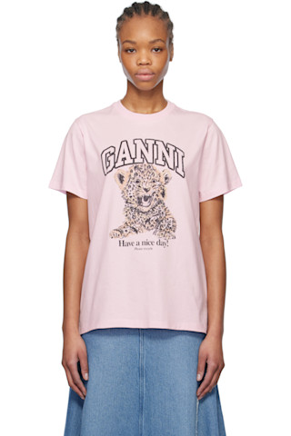 Tシャツ・カットソー GANNI Women Tunic Tops GA T4182 LEOPARD11538 PINK 251144F110008_1.jpg