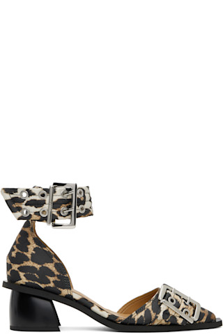 Tan & Black Feminine Buckle Open Cut Heels by GANNI on Sale