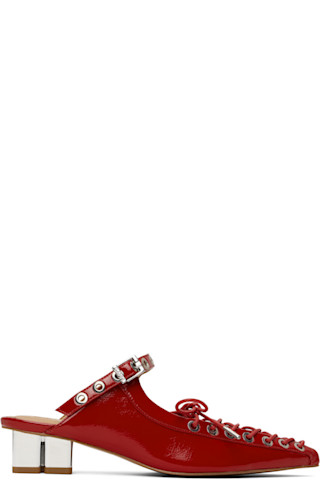 Red Lace-Up Mules by GANNI on Sale