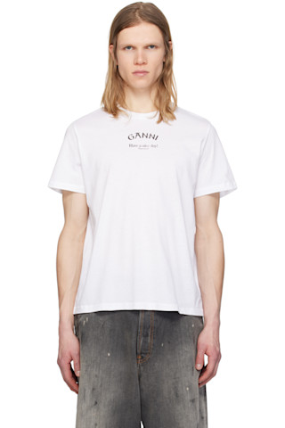 Ganni ガニー White Crewneck T-Shirt with Maxi Logo White Relaxed O-Neck T-shirt by GANNI on Sale