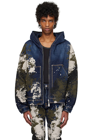 Navy Workwear Zipped Denim Jacket by Dsquared2 on Sale