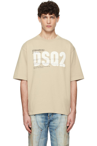 【関税込み】Dsquared2 ベージュ ルーズフィット Tシャツ Dsquared2のベージュ DSQ2 ルーズフィット Tシャツがセール中