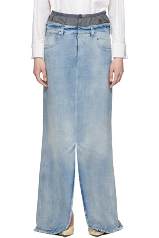Maison Margiela ロング・マキシ丈スカート 青系 2007425A0139 Maison Margielaのブルー 'Anonymity Of The Lining' デニム
