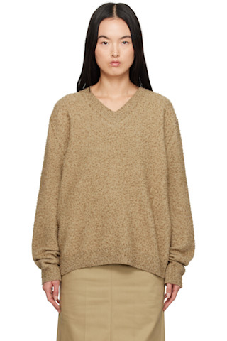 【送料&関税込】Maison Margiela pilling Cream Cotton Sweater Beige Pilling V-Neck Sweater by Maison Margiela on Sale