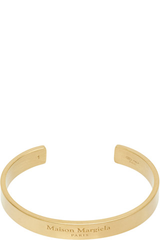 Maison Margiela: Gold Logo Cuff Bracelet | SSENSE Maison Margiela: Gold Logo Cuff Bracelet | SSENSE