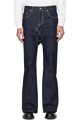 Navy 5P Flare Sarouel Jeans by FUMITO GANRYU on Sale