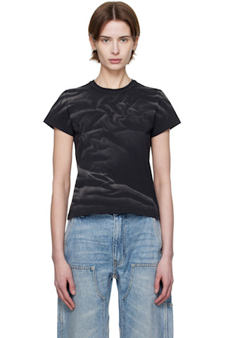 AlexanderWang ブラック ディストレス Tシャツ Alexander Wangのブラック ディストレス ロゴ シュランケン T