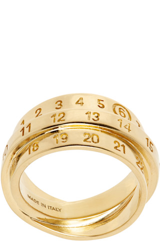MM6 Maison Margiela: Gold Triple Logo Numeric Signature Ring MM6 Maison Margiela: Gold Triple Logo Numeric Signature Ring