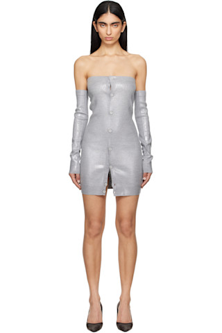 MM6 Maison Margiela★バージンウール ミニワンピース MM6 Maison Margielaのグレー Plastified ニット ミニワンピース
