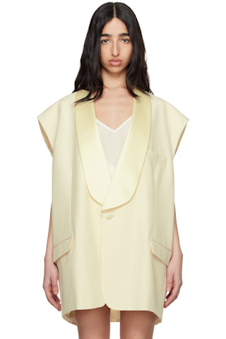 ベスト・ジレ MM6 MAISON MARGIELA Women Vests S62FB0069M35436 102 WHITE Off-White Satin Lapel Vest by MM6 Maison Margiela on Sale