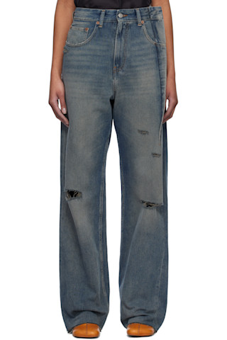 【関税込み】MM6 Maison Margiela ブルー ディストレスジーンズ MM6 Maison Margielaのブルー Darting ディストレスジーンズが
