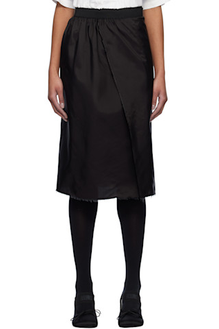 Black Frayed Edge Midi Skirt by MM6 Maison Margiela on Sale