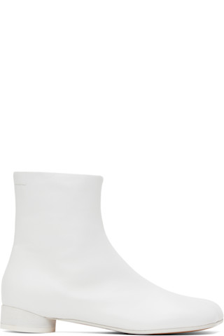 White Anatomic Ankle Boots by MM6 Maison Margiela on Sale