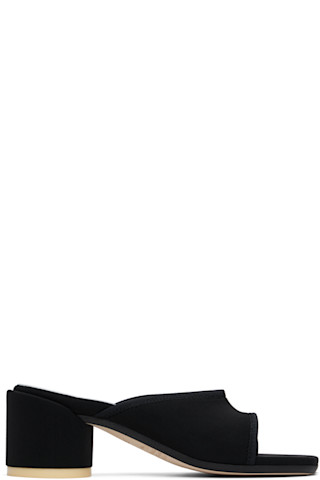 個性が光る◆MM6 Maison Margiela◆Scuba Lyrca ヒールサンダル MM6 Maison Margiela: Black Scuba Lyrca Heeled Sandals | SSENSE