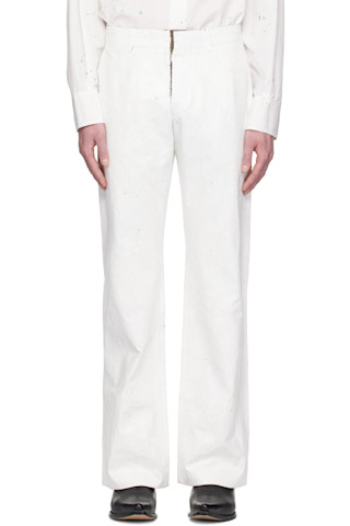 【関税&送料込み】Mm6 Maison Margiela White Cotton Pants White Painted Trousers by MM6 Maison Margiela on Sale