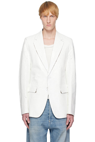 ジャケット MM6 MAISON MARGIELA White Stretch Polyester Blend Blazer MM6 Maison Margiela: White Painted Blazer | SSENSE