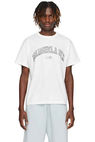 MM6 Maison Margiela: ホワイト Varsity プリントTシャツ MM6 Maison Margiela: ホワイト Varsity プリントTシャツ