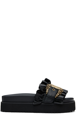 ★Versace Jeans Couture★ ブラック Buckle Arizona サンダル Versace Jeans Couture: ブラック Baroque Buckle Arizona