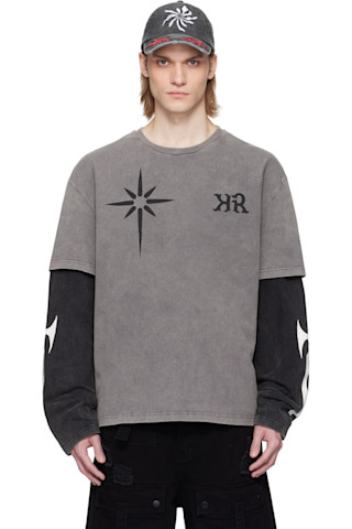 【関税込み】KUSIKOHC グレー&ブラック Layered 長袖Tシャツ KUSIKOHCのグレー&ブラック Layered 長袖Tシャツがセール中
