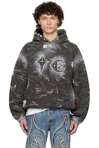 Thug Club: Khaki Sprayed Camoflage Rock Hoodie | SSENSE Thug Club: Khaki Sprayed Camoflage Rock Hoodie | SSENSE