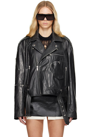 Black Hollywood Cropped Jumbo Bauhaus Stooges Leather Jacket