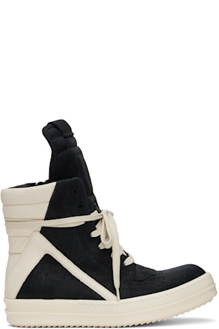 関税込【RICK OWENS】ブラック Hollywood Geobasket スニーカー Black & Off-White Hollywood Geobasket Sneakers by Rick Owens