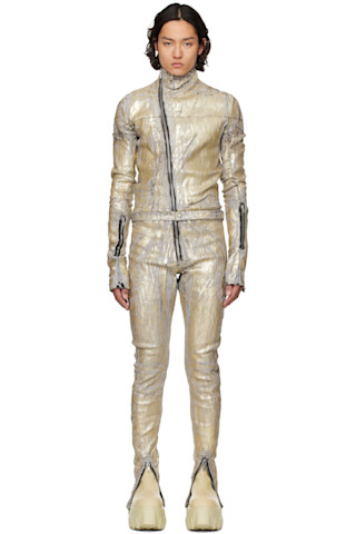 Rick Owens: Gold Hollywood Flightsuit Denim Jumpsuit | SSENSE Rick Owens: Gold Hollywood Flightsuit Denim Jumpsuit | SSENSE