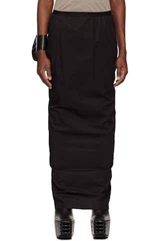 【RICK OWENS】ブラック Hollywood Soft Pillar マキシスカート Rick Owensのブラック Hollywood Soft Pillar ロングスカートが