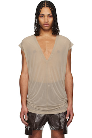 【関税込み】Rick Owens グリーン Hollywood Deep V SL トップス Taupe Hollywood Deep V SL T-shirt by Rick Owens on Sale