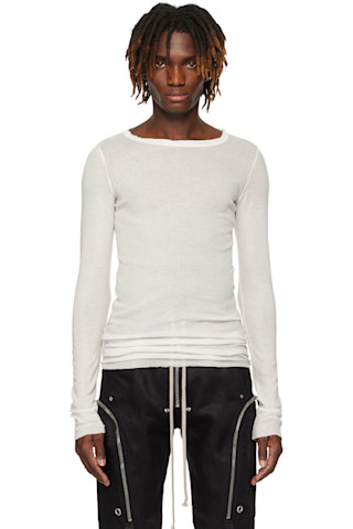 【関税込み】Rick Owens ホワイト Hollywood Rib 長袖Tシャツ 251232M213070_1.jpg
