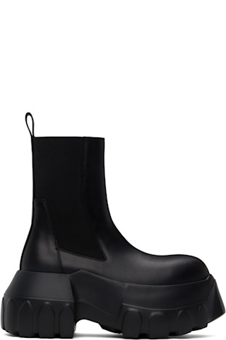 洗練【Rick Owens】レザー ウェッジチェルシー ブーツ Rick Owens: ブラック Hollywood Beatle Mega Tractor