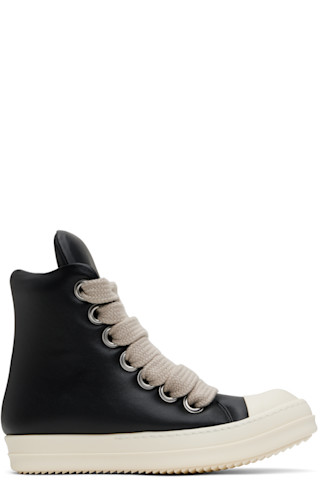 リックオウエンス ラムレザー ロースニーカー ブラック Rick Owens: ブラック Hollywood Jumbolace スニーカー | SSENSE