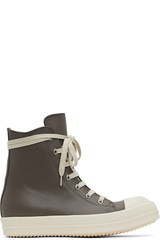 【RICK OWENS】グレー Hollywood レザースニーカー Rick Owens: グレー Hollywood スニーカー | SSENSE 日本